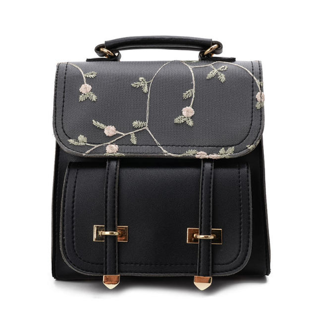 Women Bag Backpack Floral Embroidery Design