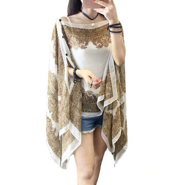 Autumn Summer Woman Chiffon Flower Shawl Cover Ups Long Sleeve Shirts