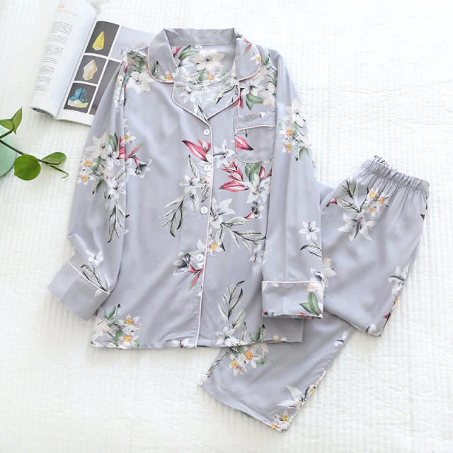 Women's thin long-sleeved viscose cotton pajamas iciCosmetic™