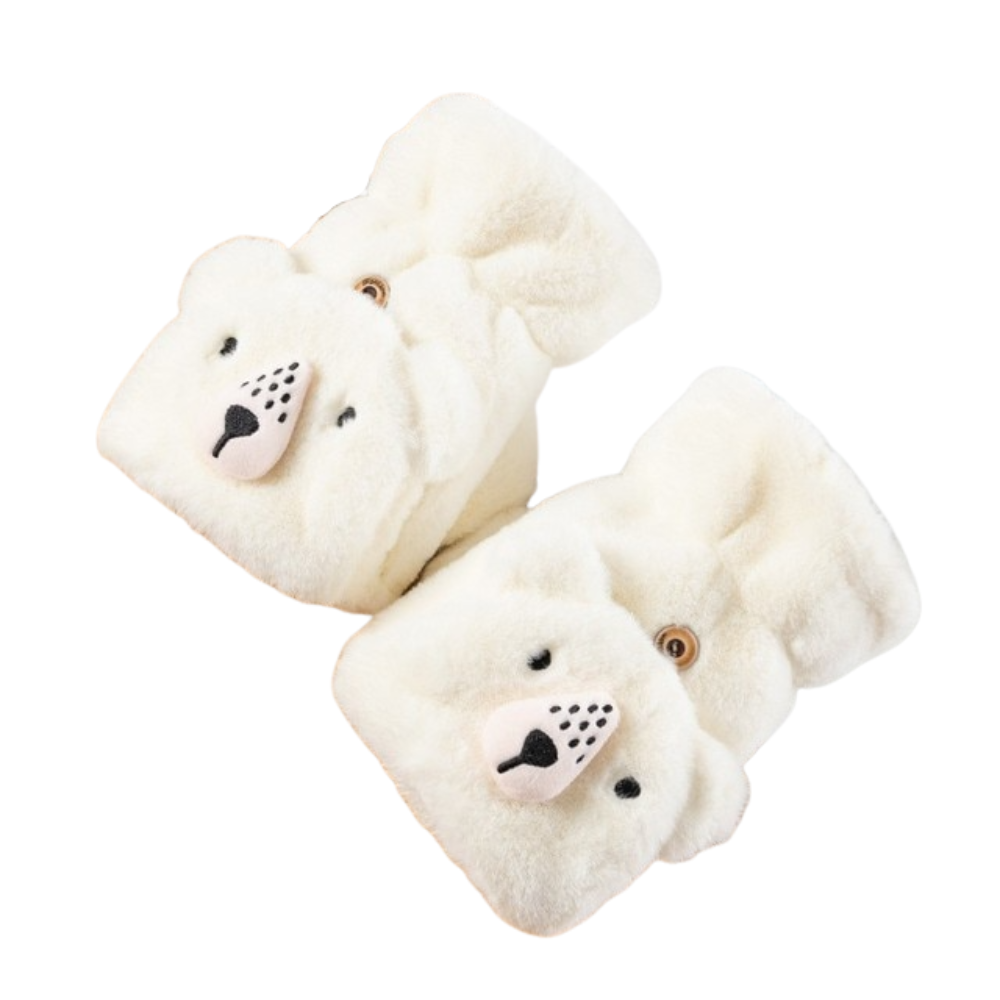 Women's cute bear fur mittens winter gloves