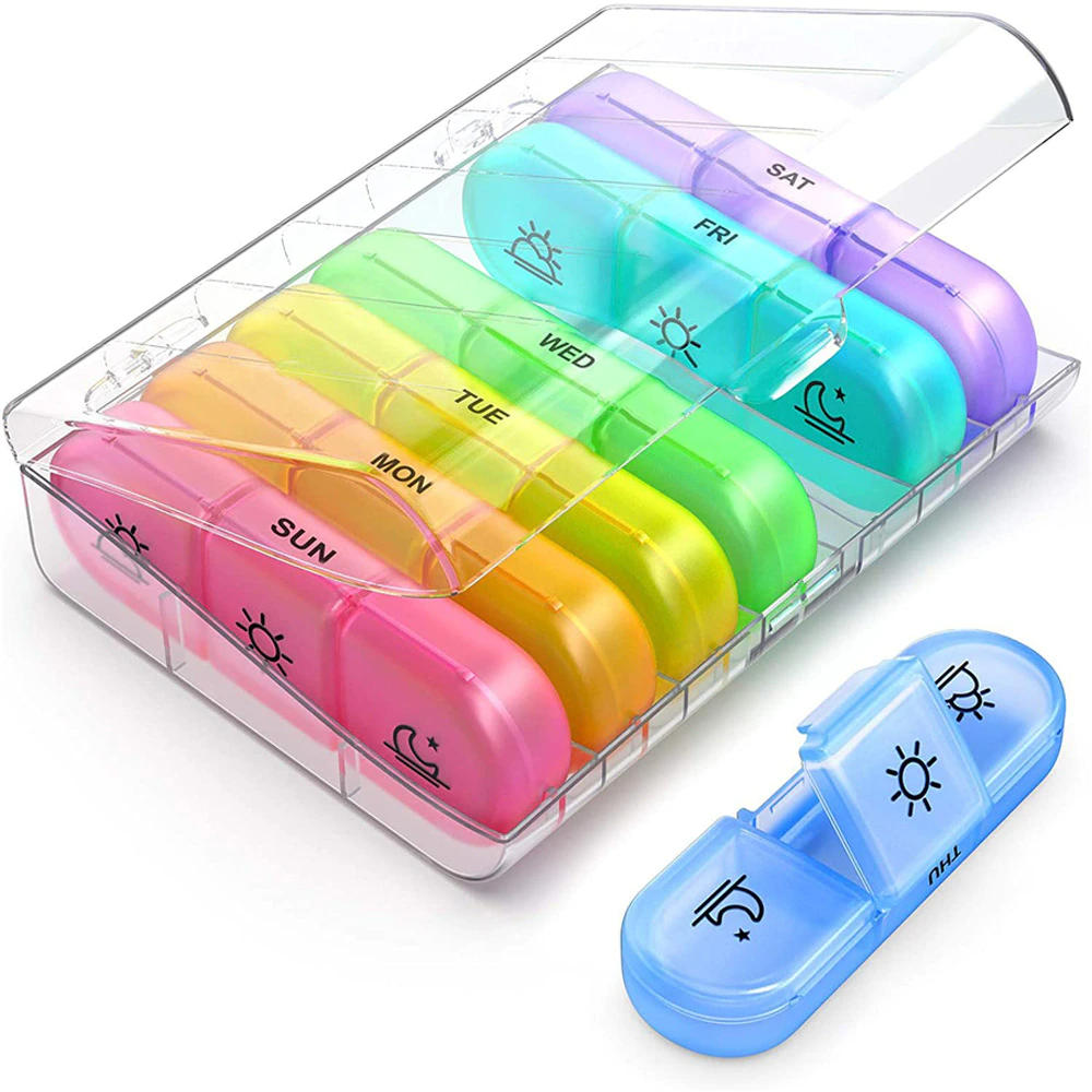 Pill box 7 days organizer with large compartments