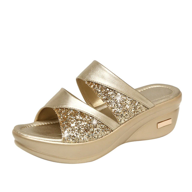 Women’s glitter PU wedges sandals iciCosmetic