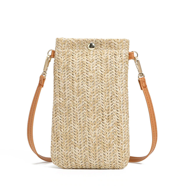 Woven straw messenger bag phone coin purse