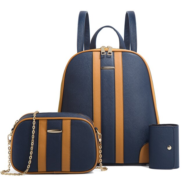 Women's bag PU leather purses shoulder backpack set