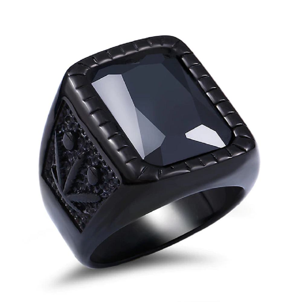 Stainless steel black stone ring stunning