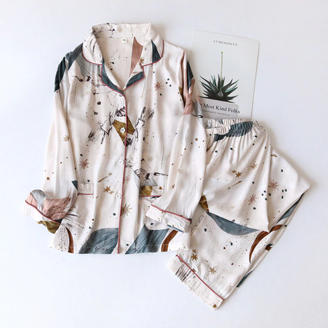 Women's thin long-sleeved viscose cotton pajamas iciCosmetic™