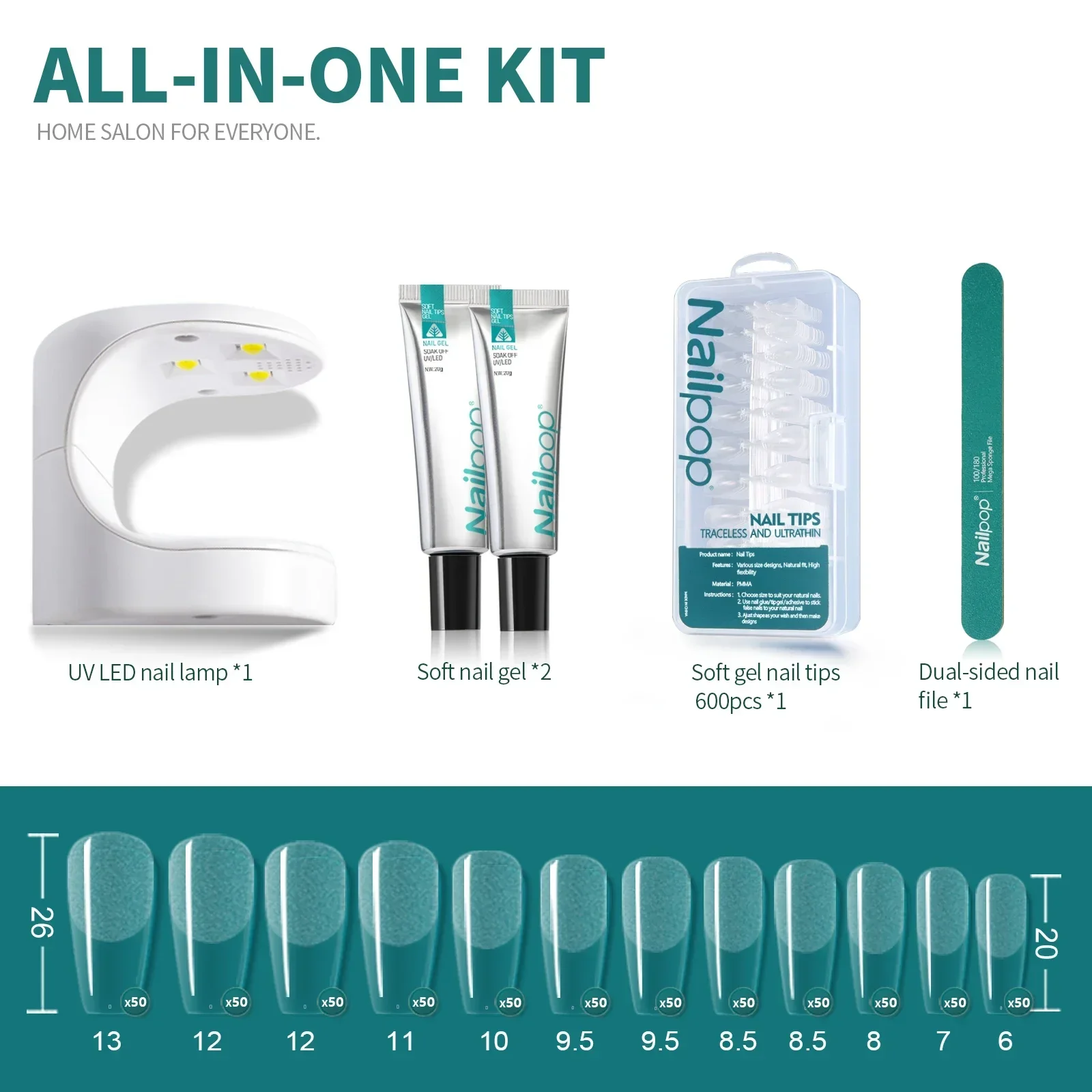 Glue Gel Nail Extension Set with Soft Gel UV Lamp