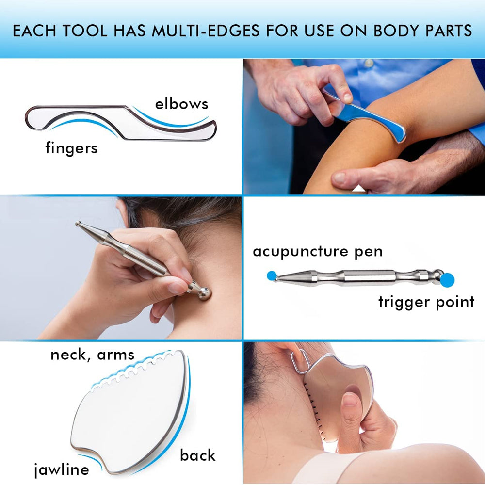 7pcs Stainless Steel Gua Sha Scraping Physical Therapy Massage Tools