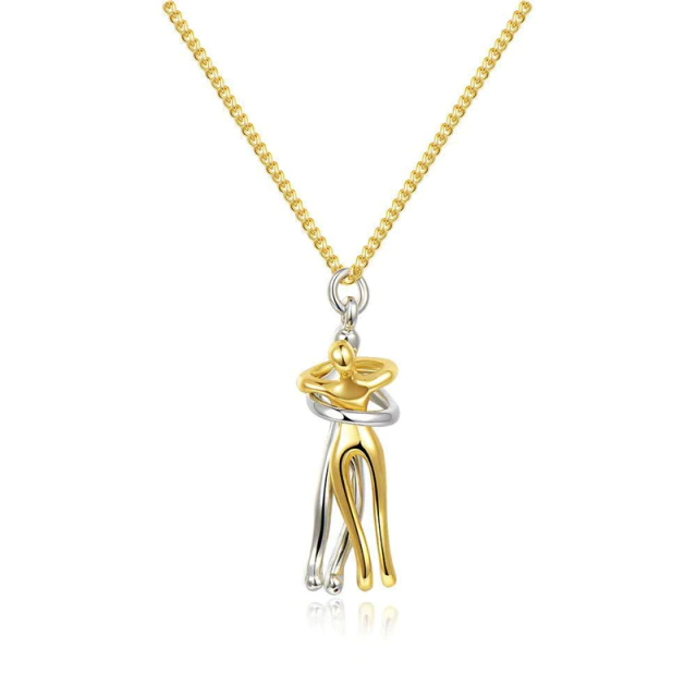 Couple hugging pendant necklace