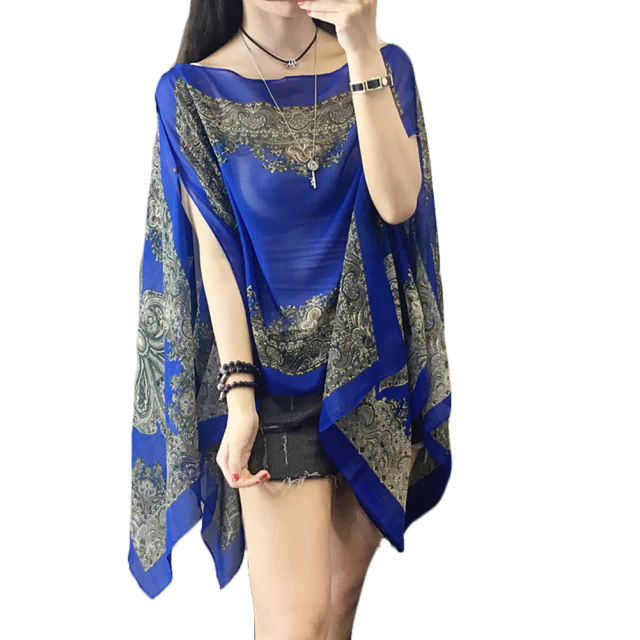 Autumn Summer Woman Chiffon Flower Shawl Cover Ups Long Sleeve Shirts