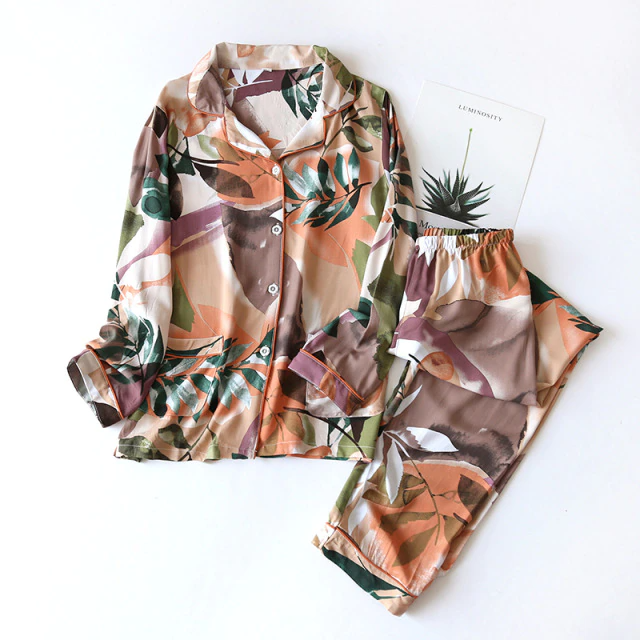 Women's thin long-sleeved viscose cotton pajamas iciCosmetic™