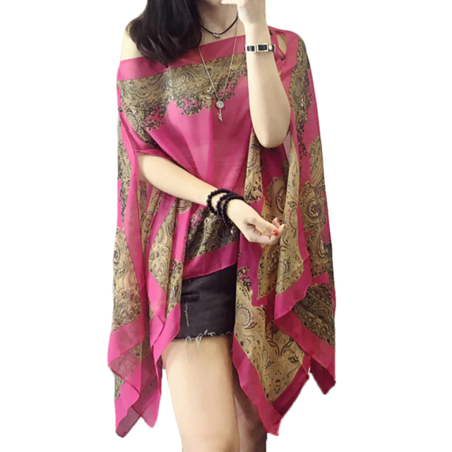 Autumn Summer Woman Chiffon Flower Shawl Cover Ups Long Sleeve Shirts
