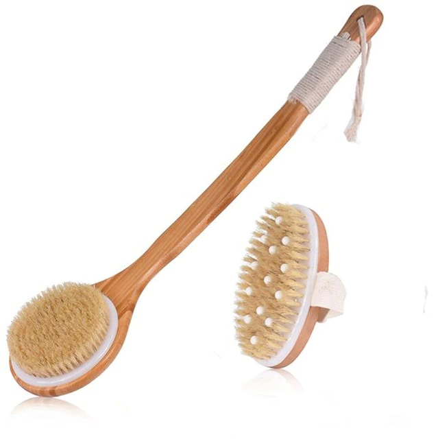 Natural Bristle Bath Brush Exfoliating Wooden Body Massage Shower