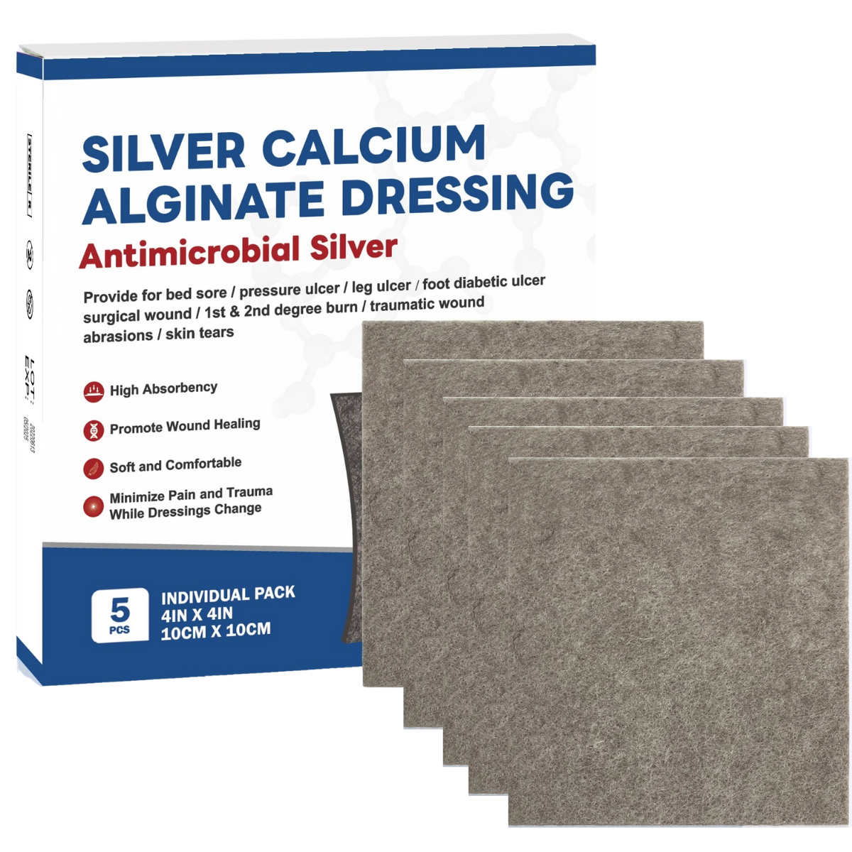 Silver Calcium Alginate Wound Dressing Pads