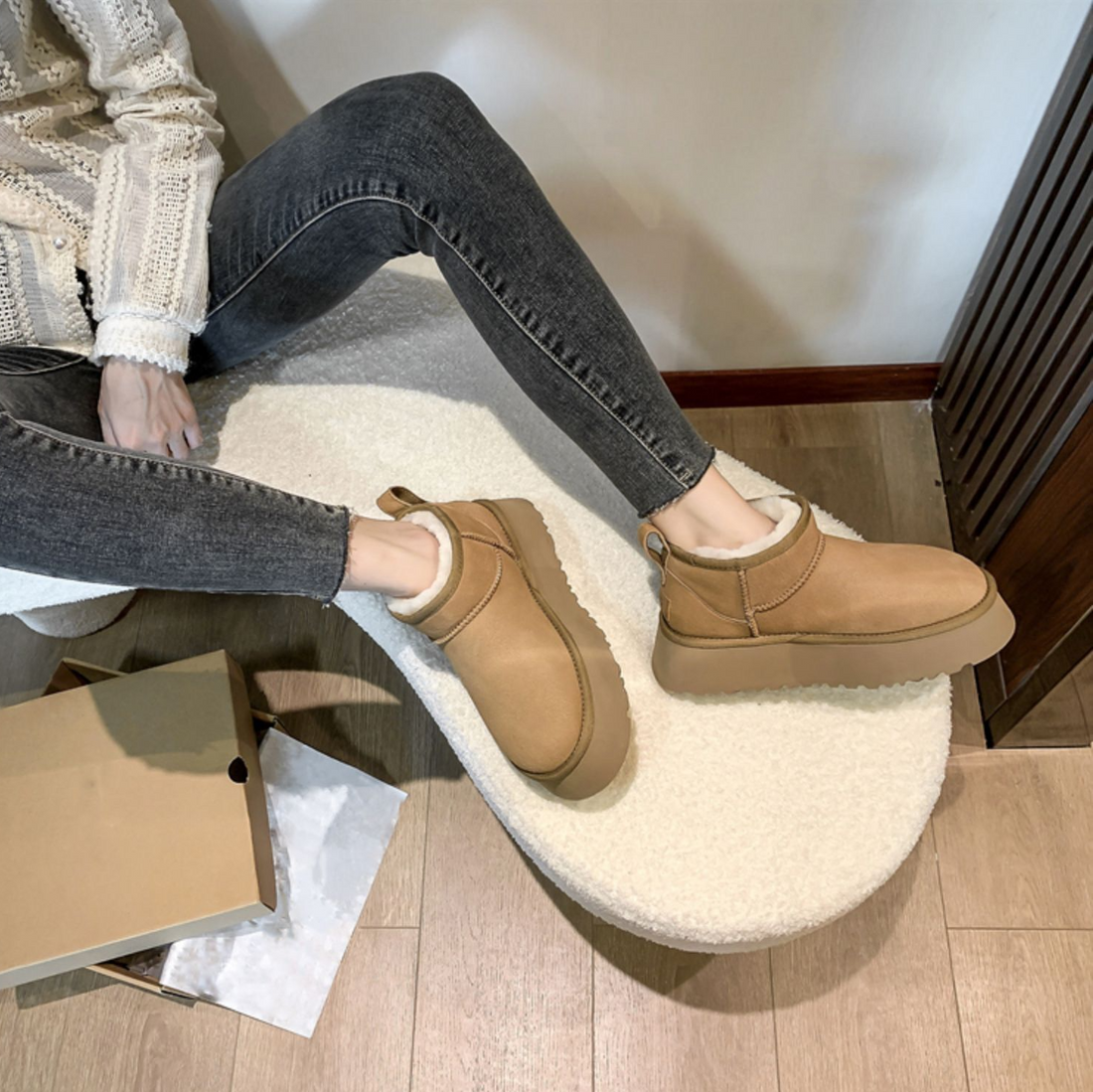 Women's sheepskin wool anti-skid snow boots