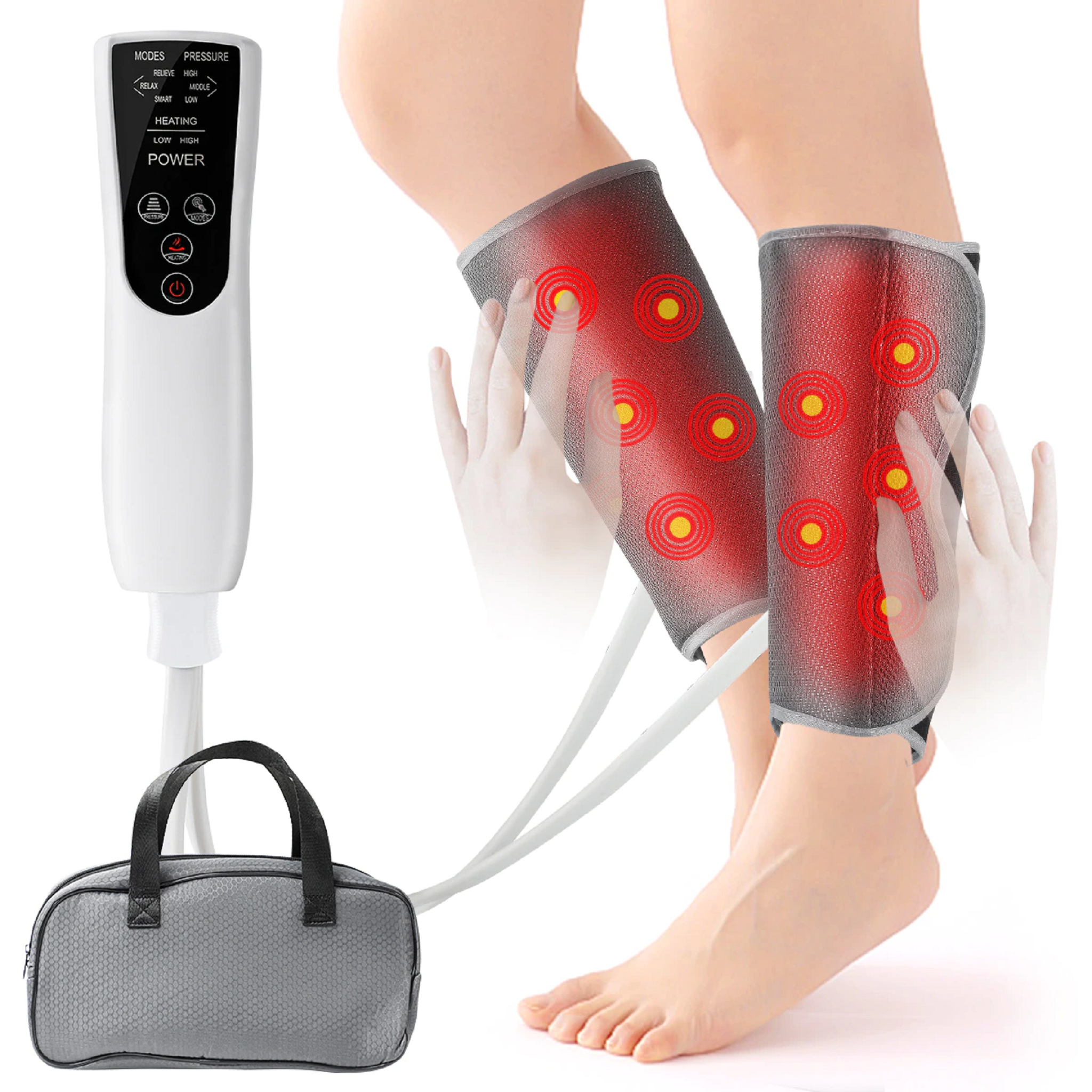 Leg massager pair wireless air compression heating wrapped