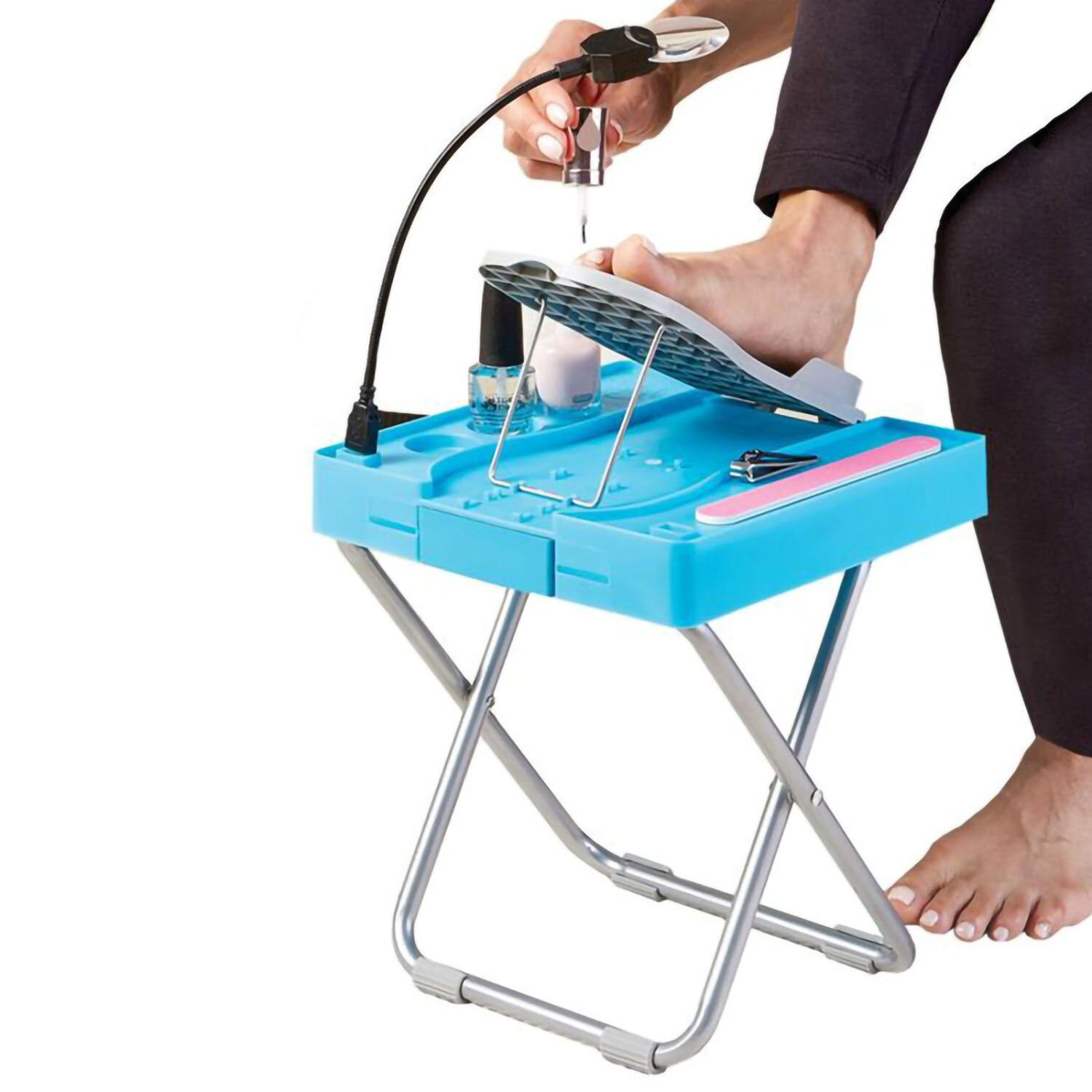 Pedicure foot rest with LED magnifier & drying fan