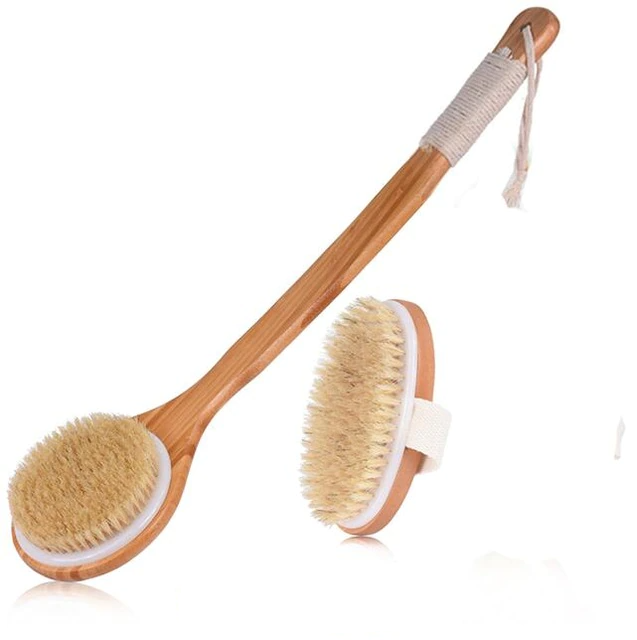 Natural Bristle Bath Brush Exfoliating Wooden Body Massage Shower
