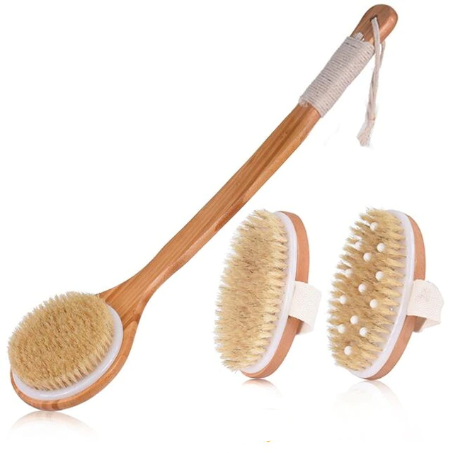 Natural Bristle Bath Brush Exfoliating Wooden Body Massage Shower