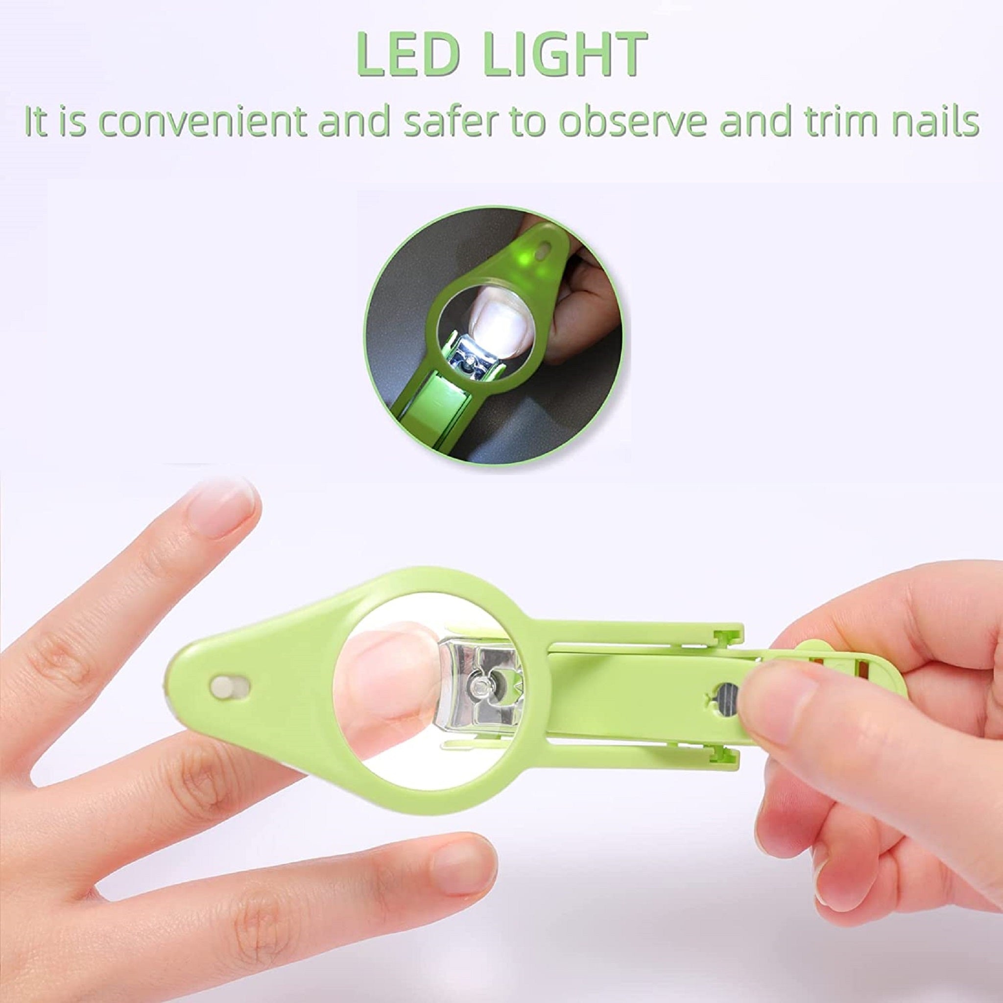 Nail clippers magnifier and LED light for elderly & baby reduce eye strain