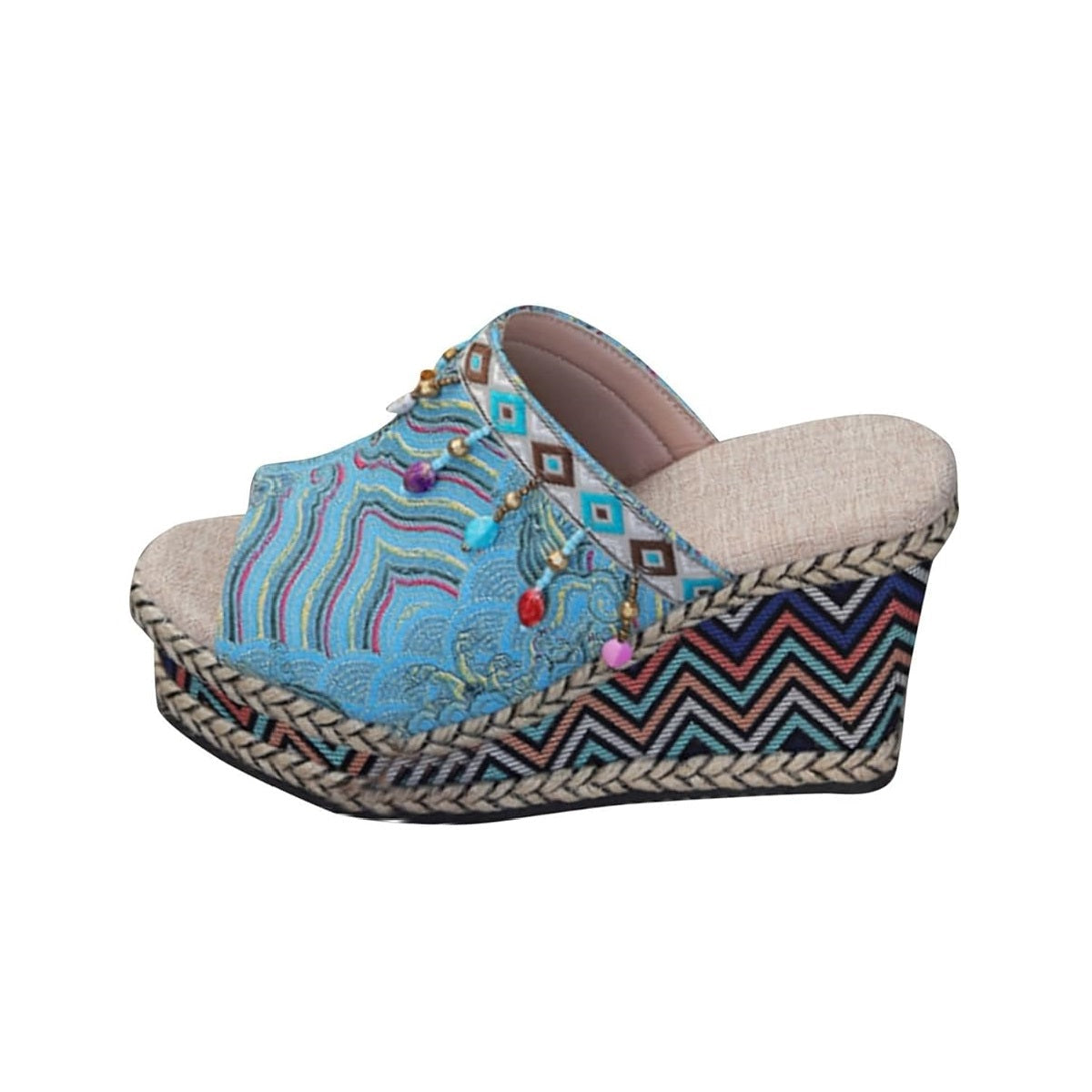 Women’s Peep Toe Wedge Sandals – Summer Chunky Platform Sky Blue Fashion Shoes