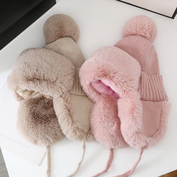 Winter Thick Outdoor Earflap Warm Hat Wool Knitted Snow Cap