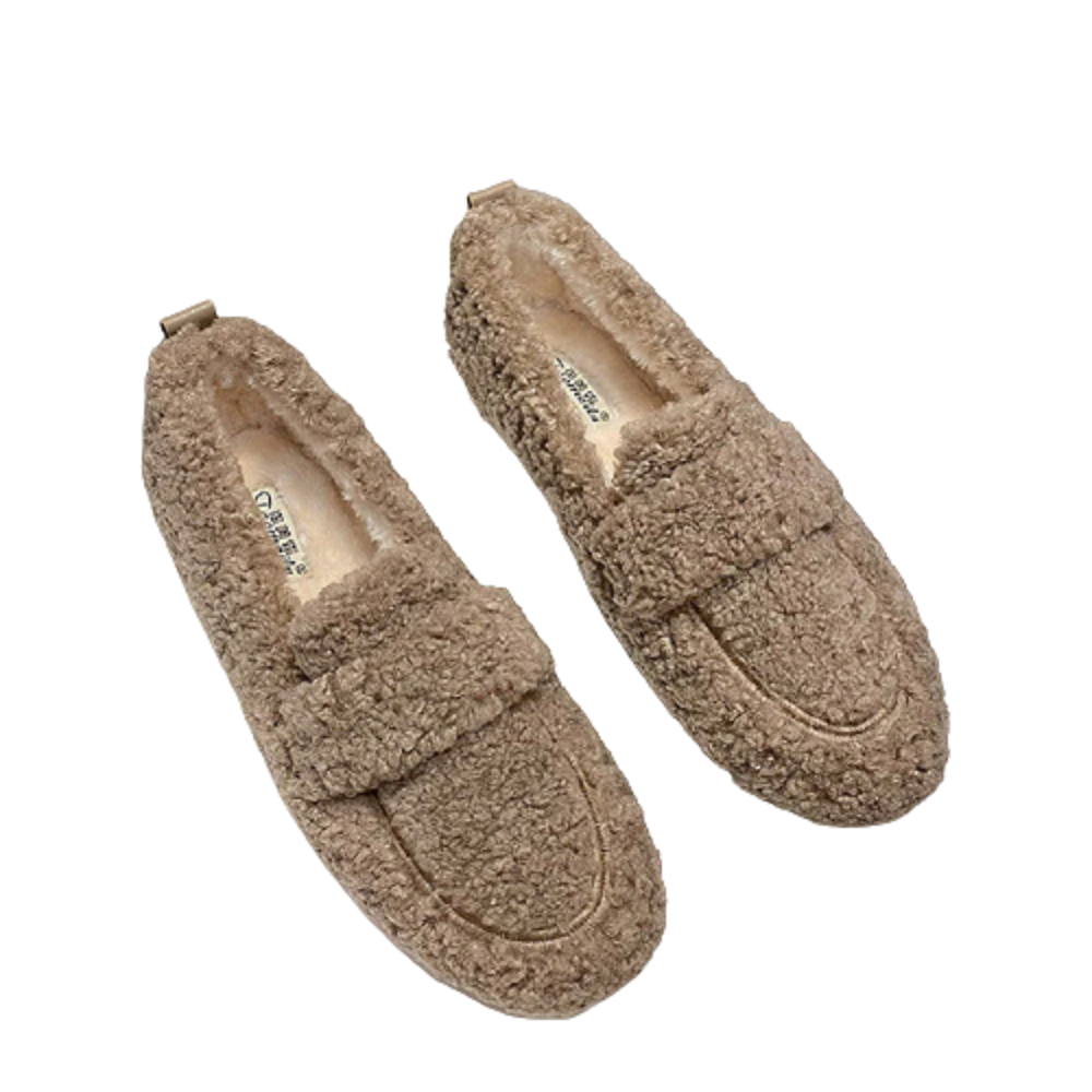 Women's winter plush shoes fashion chain round head warm loafers