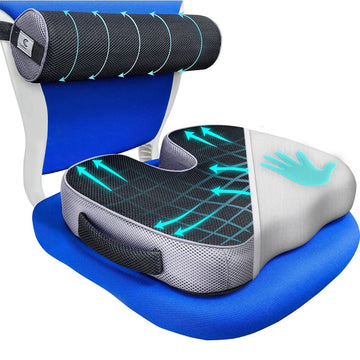 2pc ergonomic seat cushion lumbar roll combo for office chair sciatica relief