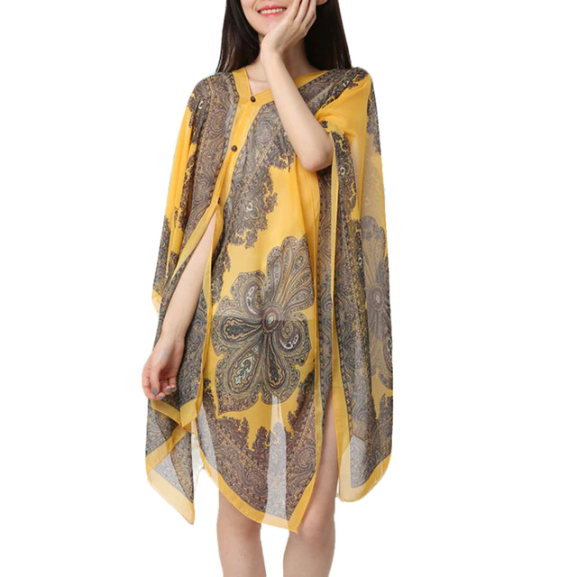 Autumn Summer Woman Chiffon Flower Shawl Cover Ups Long Sleeve Shirts