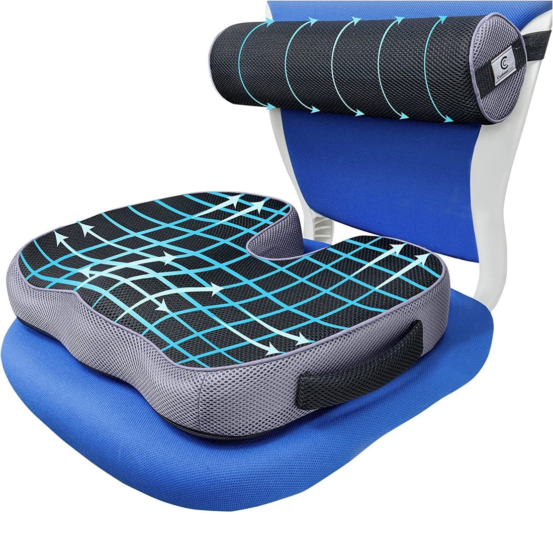 2pc ergonomic seat cushion lumbar roll combo for office chair sciatica relief