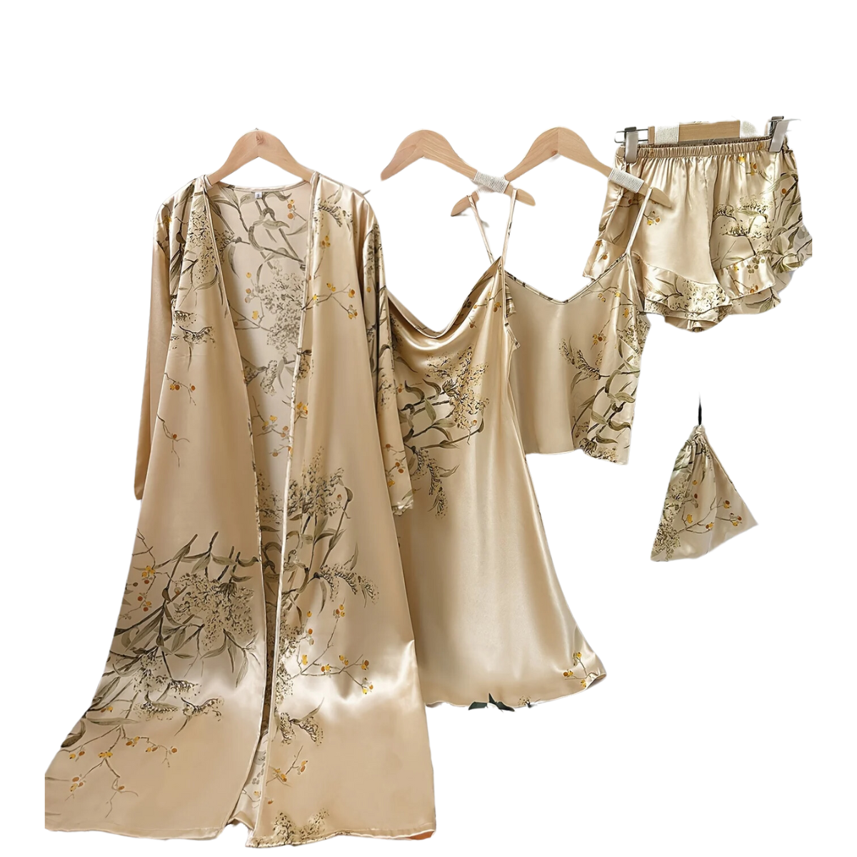 Women's 5 Piece Floral Print Satin Pajama Set