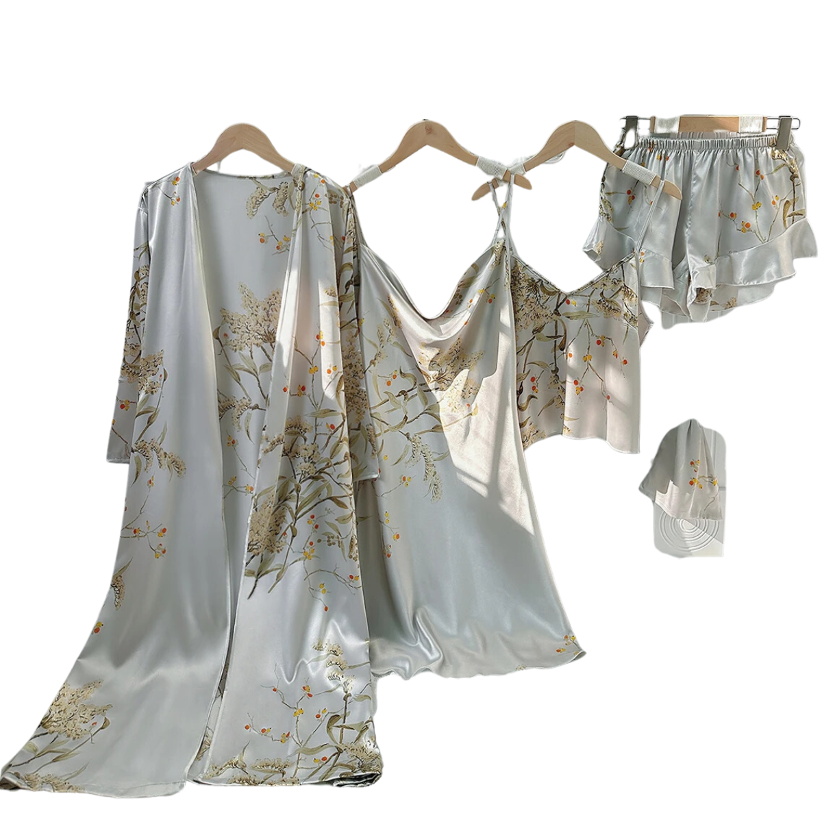 Women's 5 Piece Floral Print Satin Pajama Set