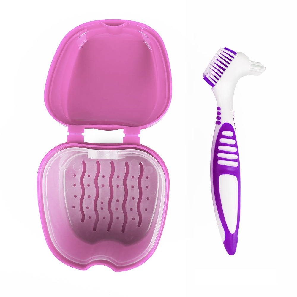 Denture Bath Box Retainer Container with Denture Tooth Brushes