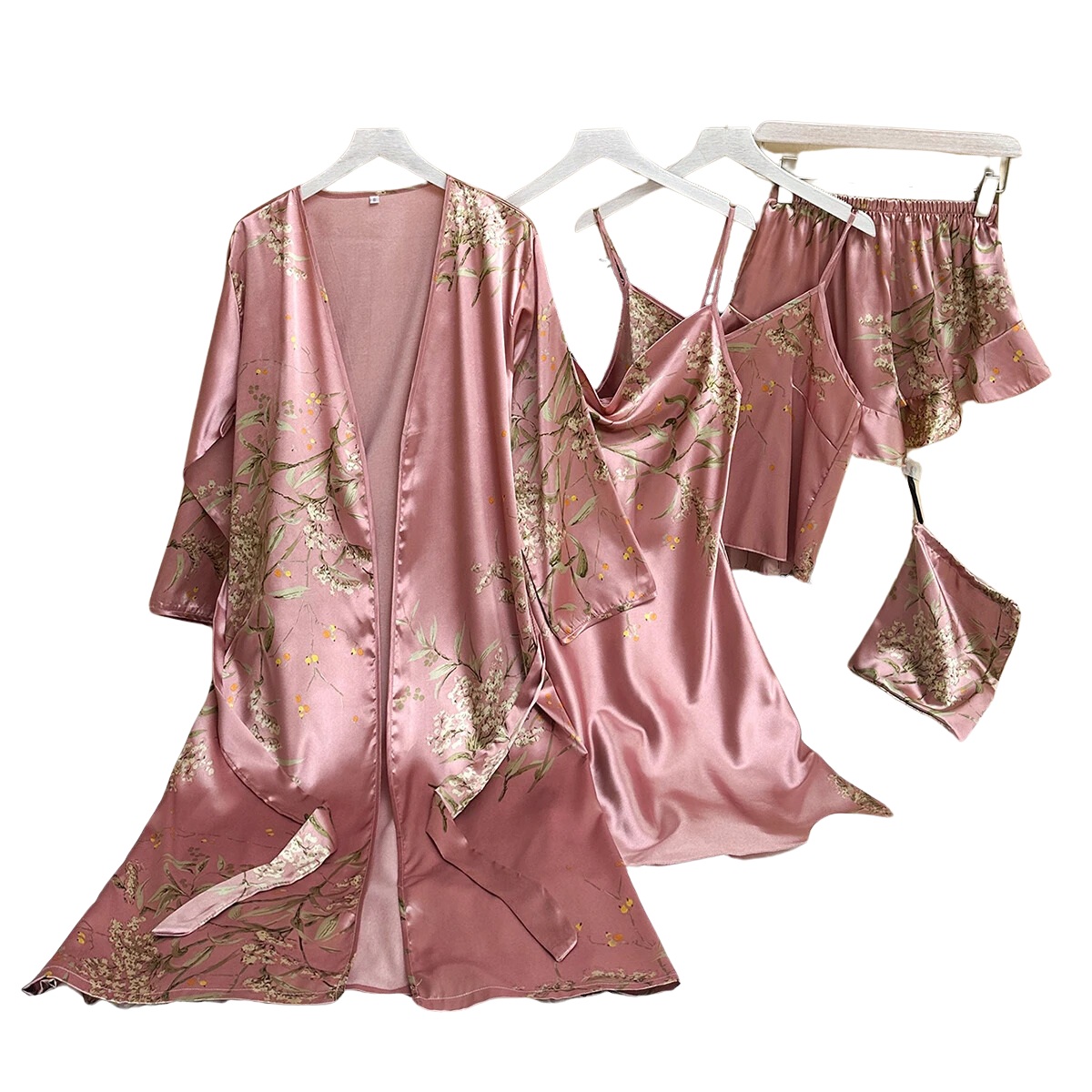 Women's 5 Piece Floral Print Satin Pajama Set