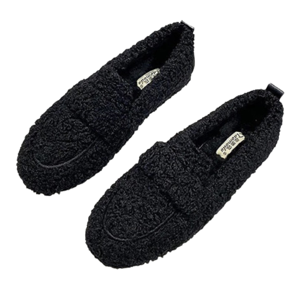 Women's winter plush shoes fashion chain round head warm loafers