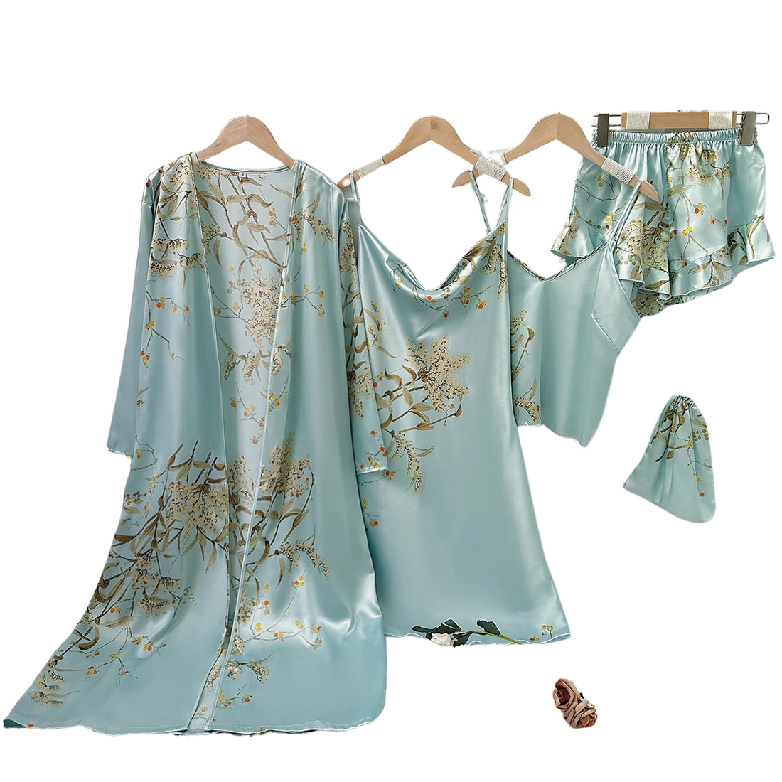 Women's 5 Piece Floral Print Satin Pajama Set