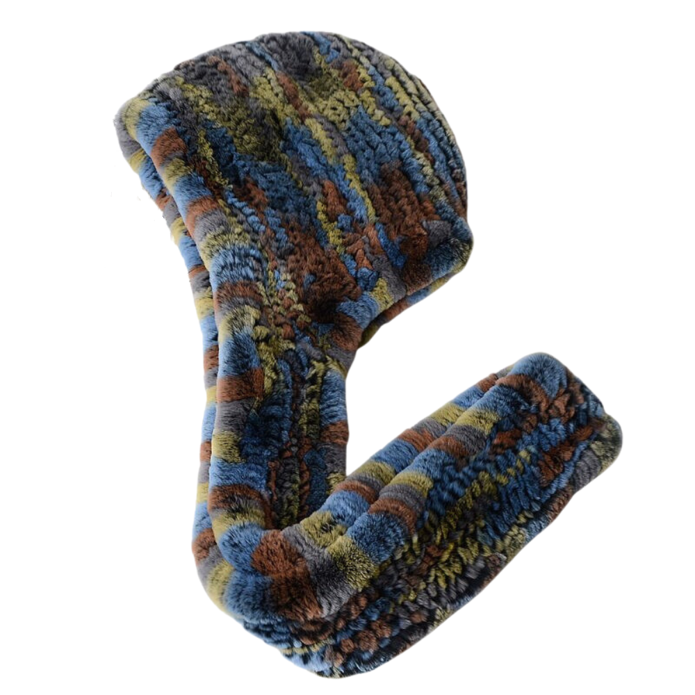 Women's Knitted Rabbit Fur Hat Hooded Scarf Winter Hats