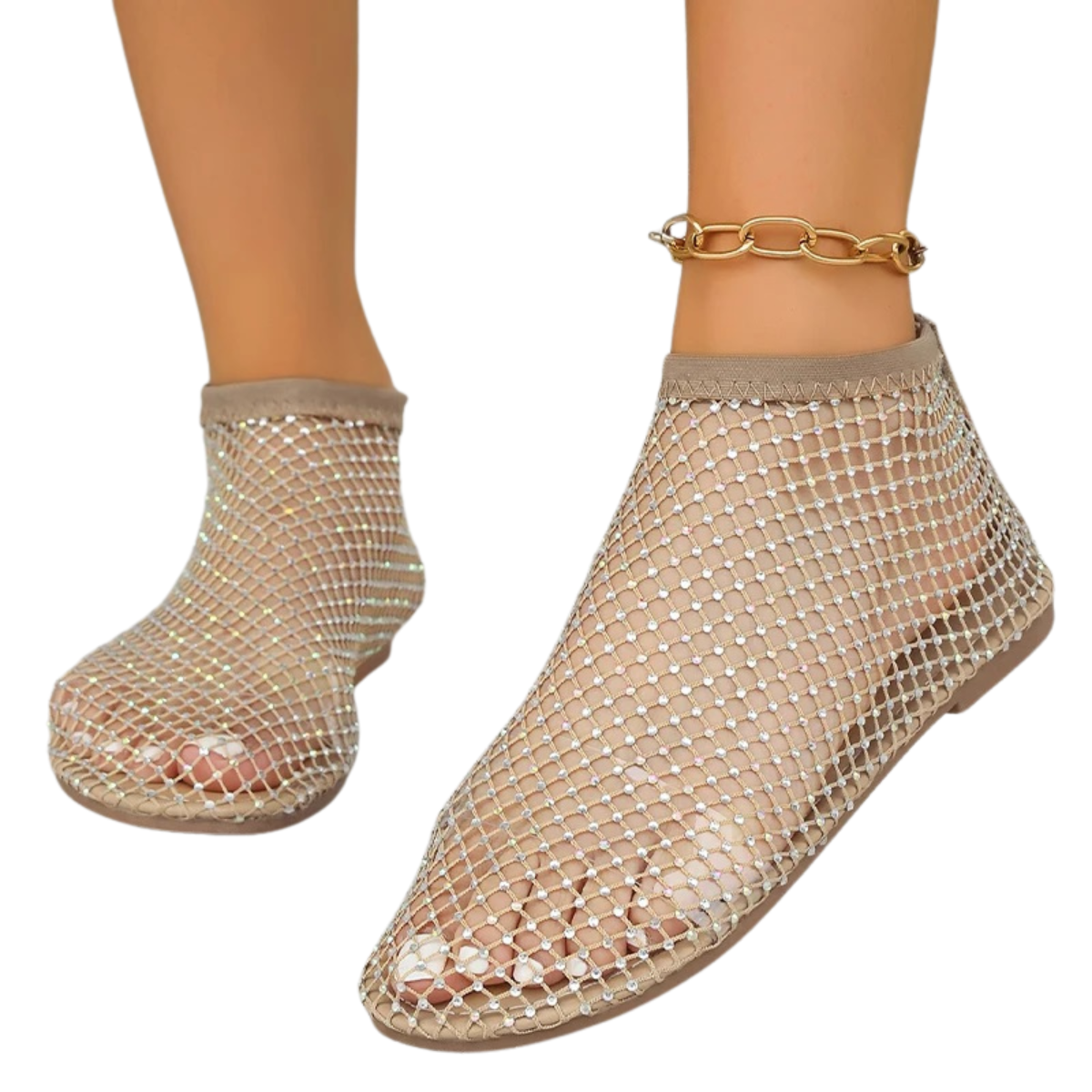 Mesh Flats Round Toe Rhinestone Sandals