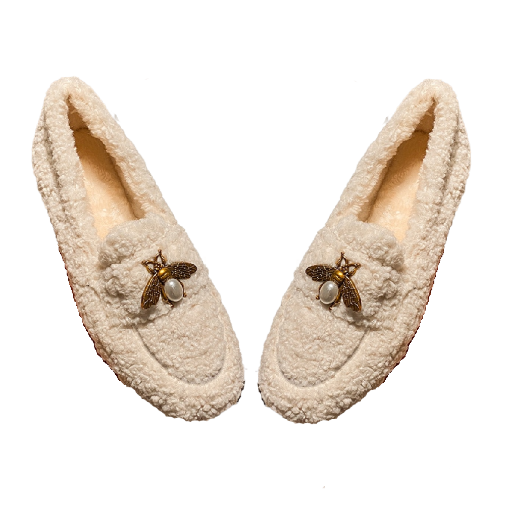 Women's winter plush shoes wear non slip warm flat loafer
