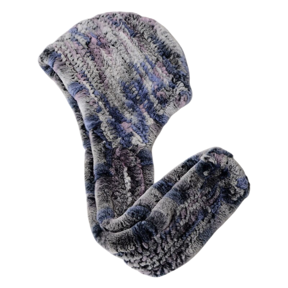 Women's Knitted Rabbit Fur Hat Hooded Scarf Winter Hats