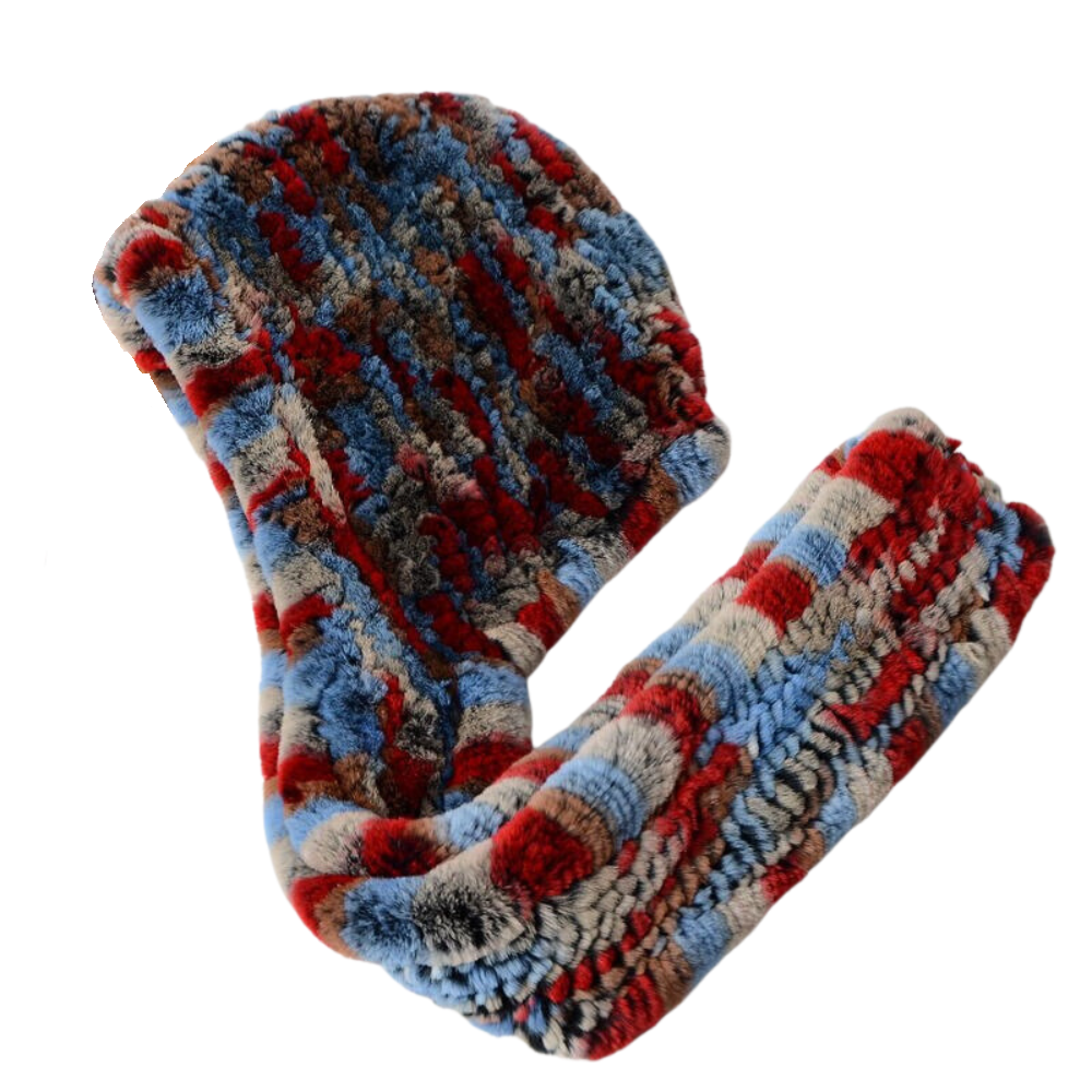 Women's Knitted Rabbit Fur Hat Hooded Scarf Winter Hats