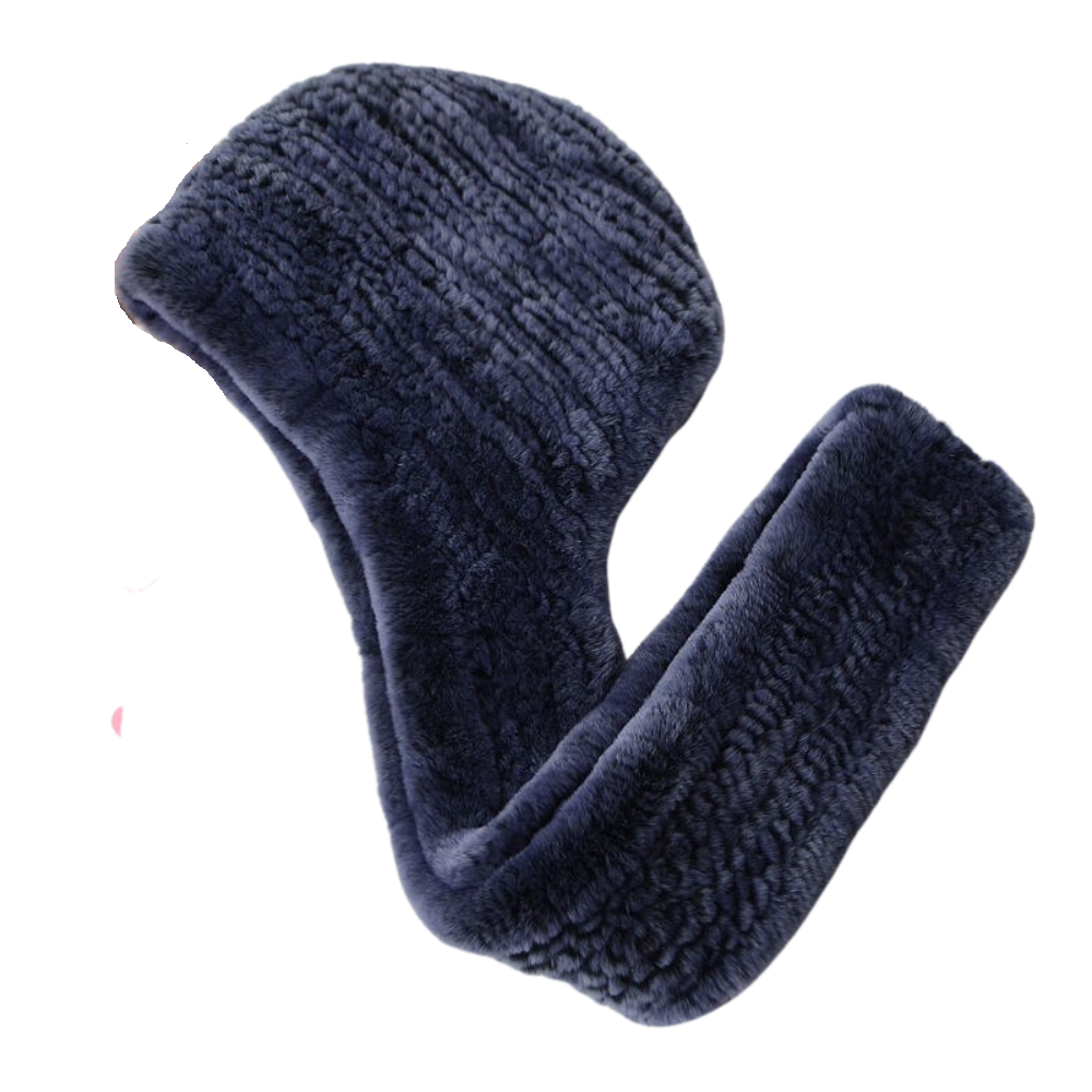 Women's Real Rex Rabbit Fur Hooded Hat Scarf