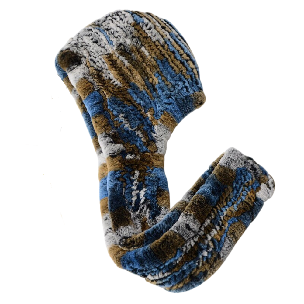 Women's Knitted Rabbit Fur Hat Hooded Scarf Winter Hats