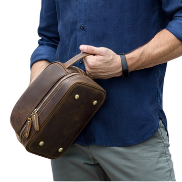 Men's Wash Storage Genuine Leather Toiletry Kits Bag