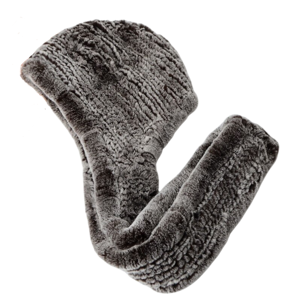 Women's Knitted Rabbit Fur Hat Hooded Scarf Winter Hats