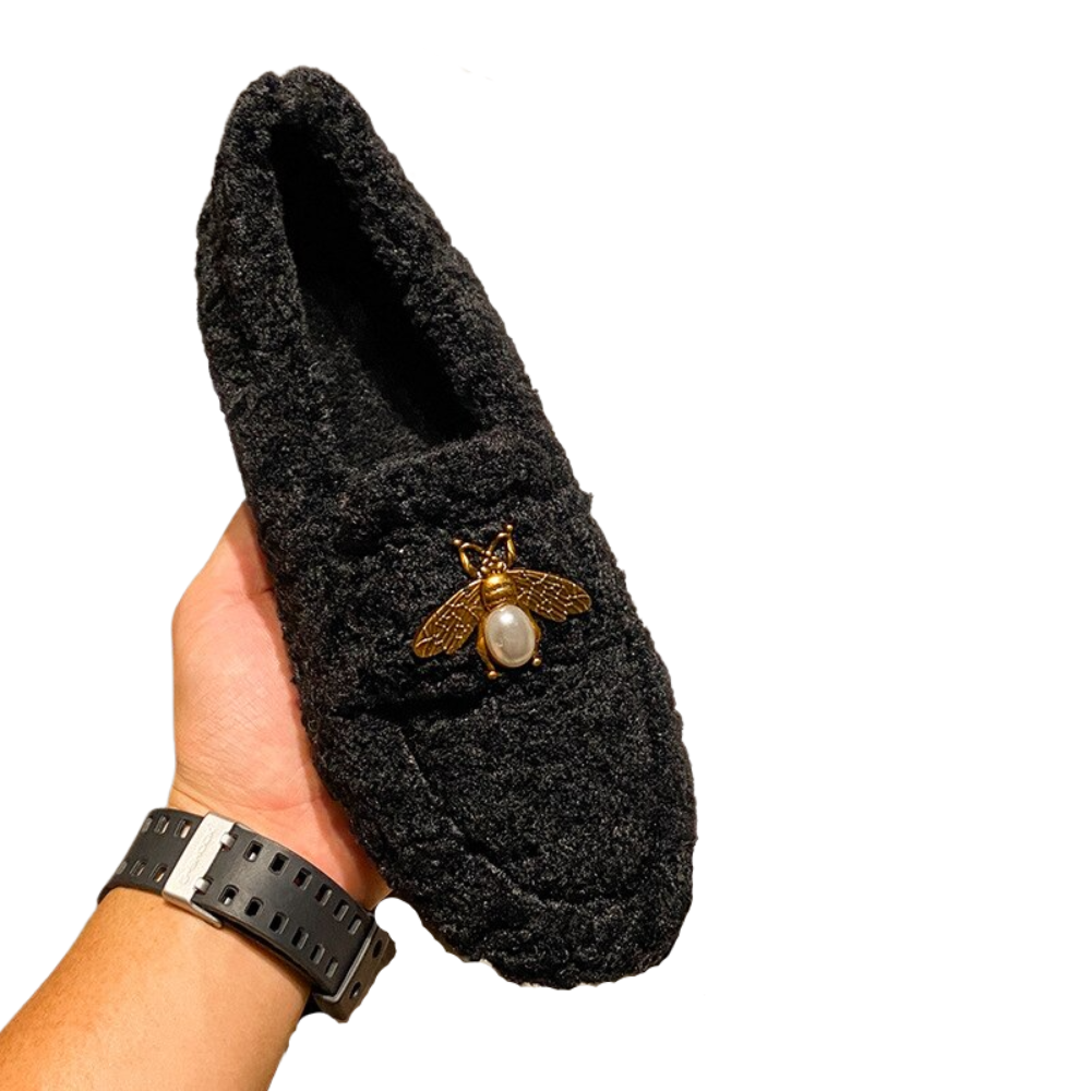 Women's winter plush shoes wear non slip warm flat loafer