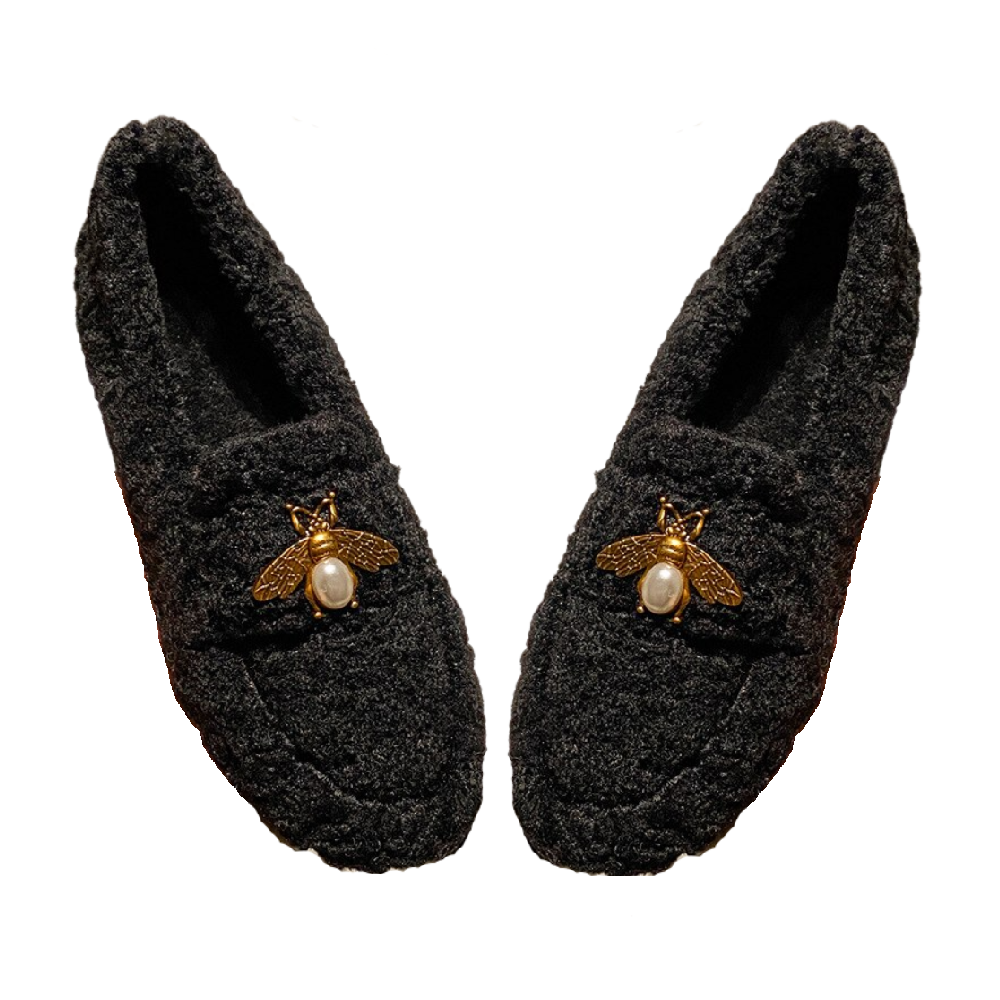 Women's winter plush shoes wear non slip warm flat loafer