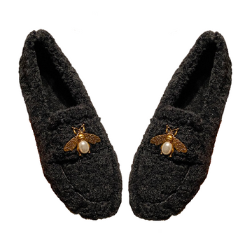 Women's winter plush shoes wear non slip warm flat loafer