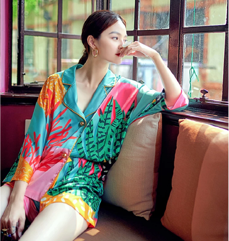 Women’s art tropical plants pyjama set