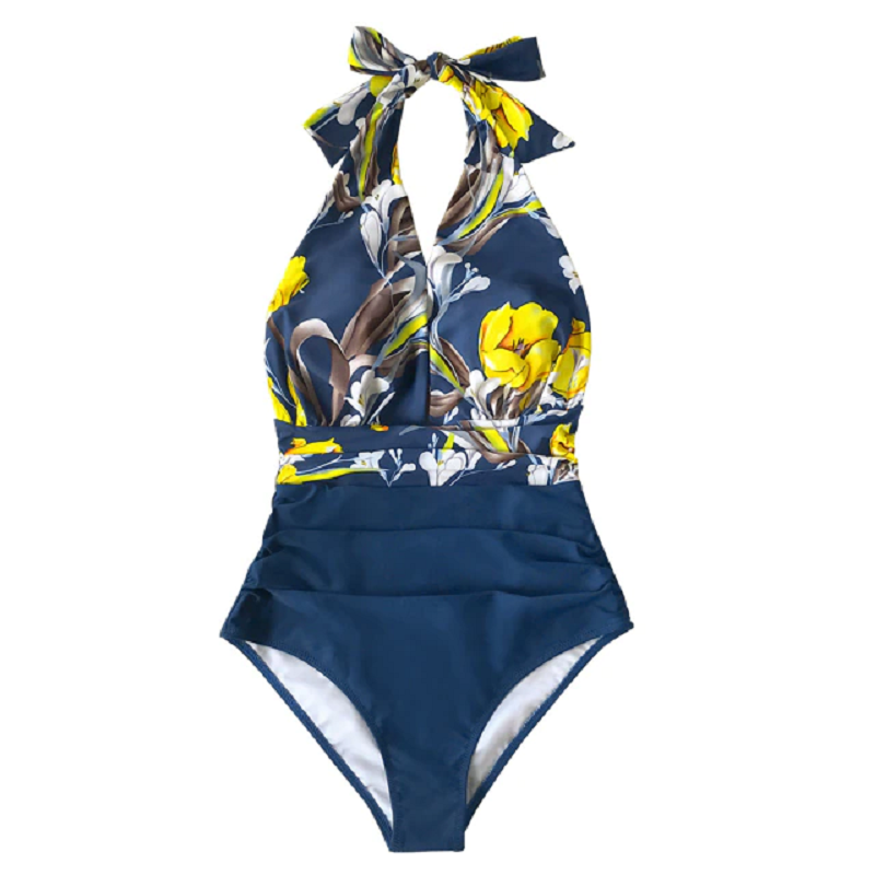 Floral V-neck halter swimsuit iciCosmetic™